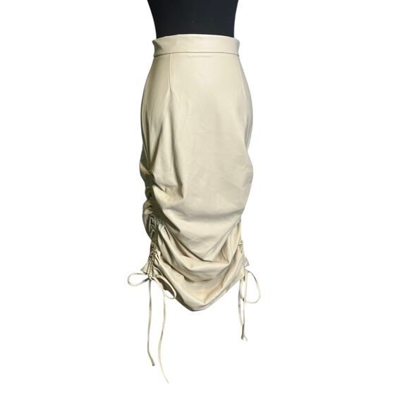 The Brand Label tan faux leather ruched midi skirt size small - Picture 10 of 16